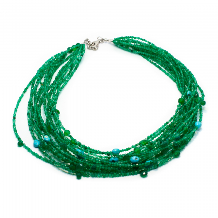 Coliere Creatie Sheba, din Pietre Semipretioase - The Unique "The Mermaid Snare" Necklace with faceted Green Agate and Turquoise stones