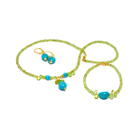 Noutati - Set Colier, Bratara si Cercei din Peridot si Turcoaz cu Argint