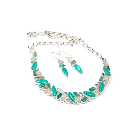 Seturi - Set Colier si Cercei din Argint cu Amazonit, Topaz si Piatra Lunii