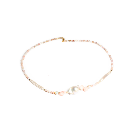 Coliere - Colier din Opal Roz, Coral si Perle de Cultura cu Argint