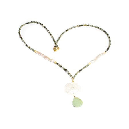 Coliere - Colier din Prehnit, Acvamarin, Sidef si Perle de Cultura cu Argint