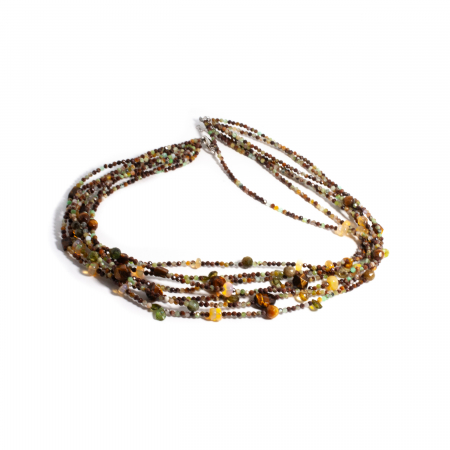 Coliere Creatie Sheba, din Pietre Semipretioase - Colier "Savannah’s Golden Heartbeat" din Crisopraz, Ochi de Tigru si Opal