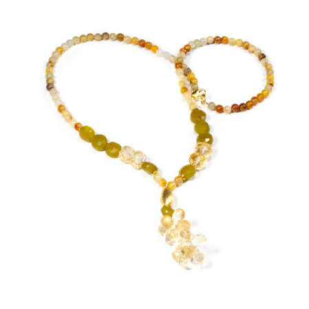 Coliere - Colier din Citrin, Agat si Jad cu Argint