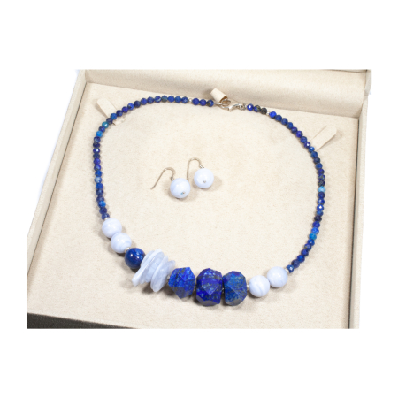 Set Colier si Cercei din Lapis Lazuli si Agat Dantela cu Argint [1]