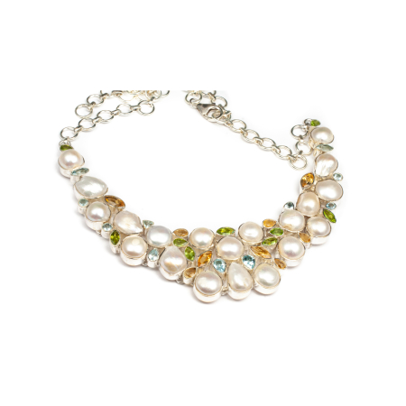 Colier din Argint cu Perle, Citrin, Peridot si Topaz [1]