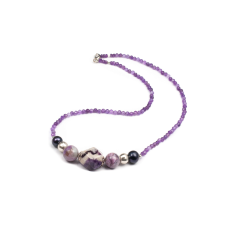 Coliere - Colier Creatie din Ametist, Agat, Sugilit si Perle cu Argint  