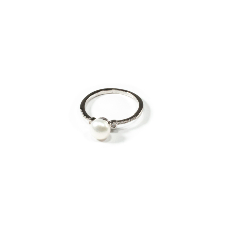 Inel din Argint cu Perla de Cultura si Zirconiu