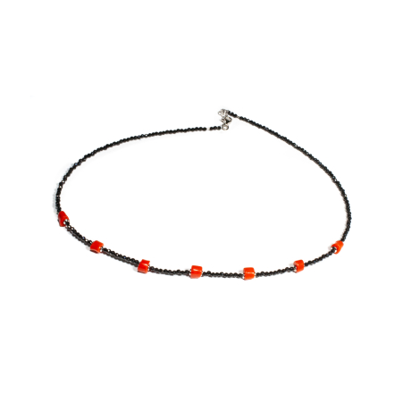Coliere Creatie Sheba, din Pietre Semipretioase - Colier din Onix si Coral cu Argint