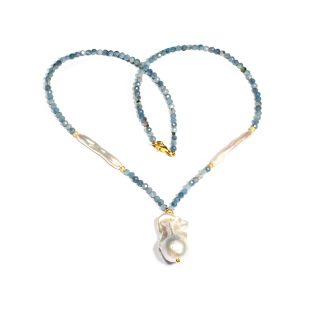 Coliere - Colier din Acvamarin si Perle de Cultura cu Argint