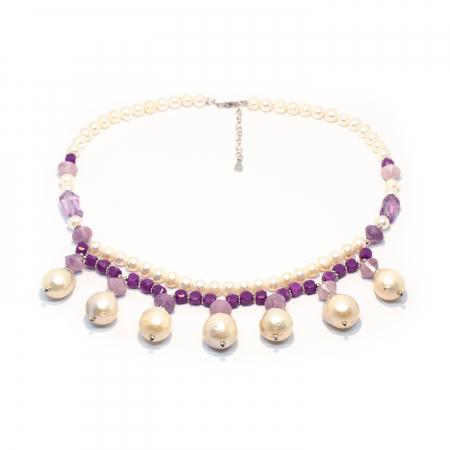 Premium - Colier Regency cu Perle, Lepidolit si Argint
