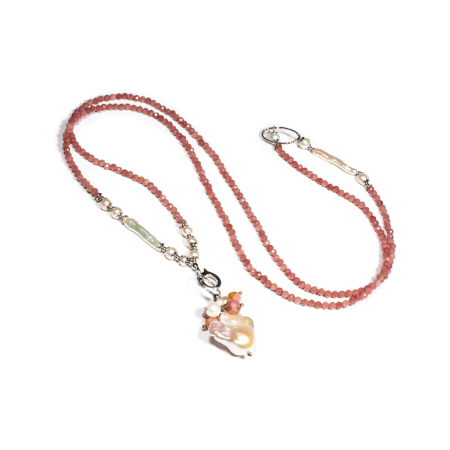Colier din Cuart Cherry si Perle de Cultura cu Argint [2]