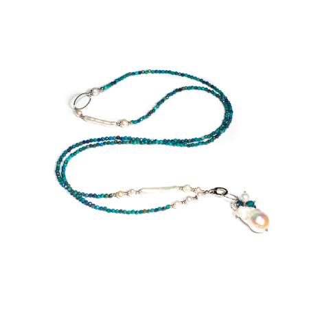 Colier din Crisocola si Perle de Cultura cu Argint [3]