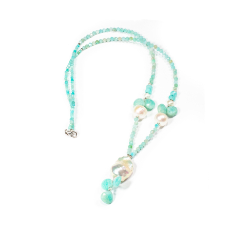 Coliere - Colier din Amazonit si Perle de Cultura cu Argint