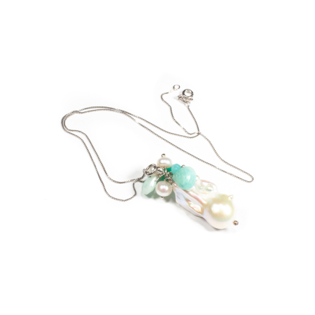 Pandantiv din Amazonit si Perla Baroc cu Lant din Argint [1]