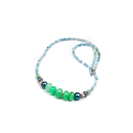 Coliere - Colier Creatie din Perle de Cultură, Crisopraz si Acvamarin cu Argint  