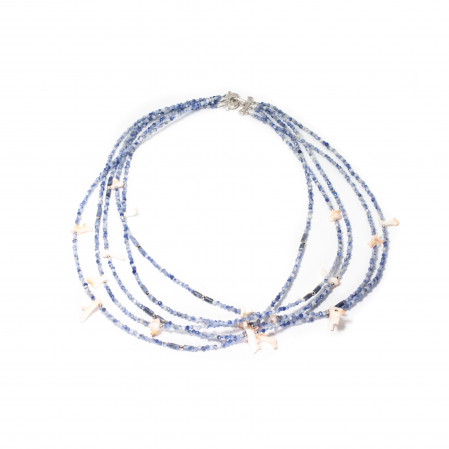 "Blush Beneath the Waves" Sodalite and Coral Necklace with Silver [2]
