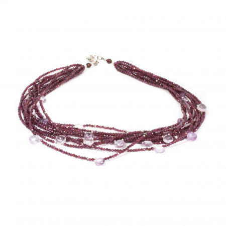 Coliere - "Velvet Afterlight" Garnet and Amethyst Necklace with Silver