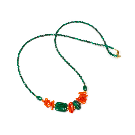 Coliere - Colier din Coral si Malahit cu Argint