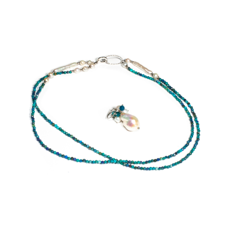 Colier din Crisocola si Perle de Cultura cu Argint [5]