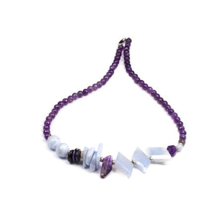 Coliere Creatie Sheba, din Pietre Semipretioase - dat cadou Colier Creatie din Agat Dantela si Ametist cu Argint