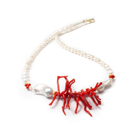 Coliere - Colier Creatie din Coral si Perle de Cultura cu Argint