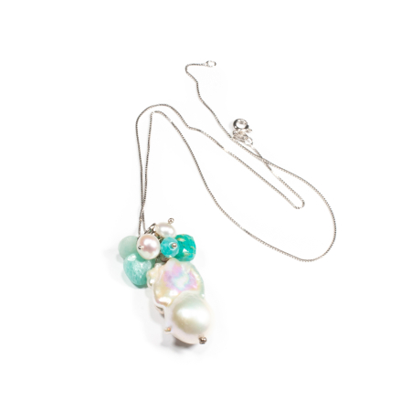 Lanturi - Pandantiv din Amazonit si Perla Baroc cu Lant din Argint