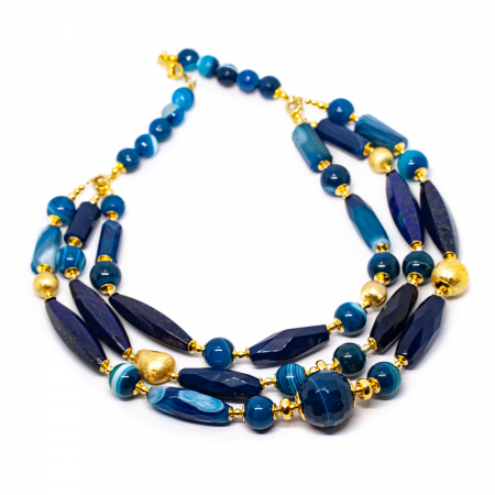Colier " Pillars of The Sky" cu Lapislazuli, Agat si Argint Aurit [1]