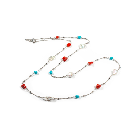 Colier Creatie din Perle Baroc, Coral si Turcoaz cu Argint [1]
