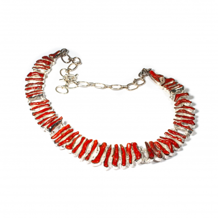 Premium - "Scarlet Reef" Unique Necklace with Coral and Silver