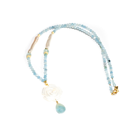 Noutati - Colier din Acvamarin, Topaz, Sidef si Perle de Cultura cu Argint