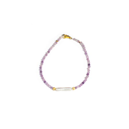 Mărțișor 2026 - Bratara din Kunzit si Perla de Cultura cu Argint