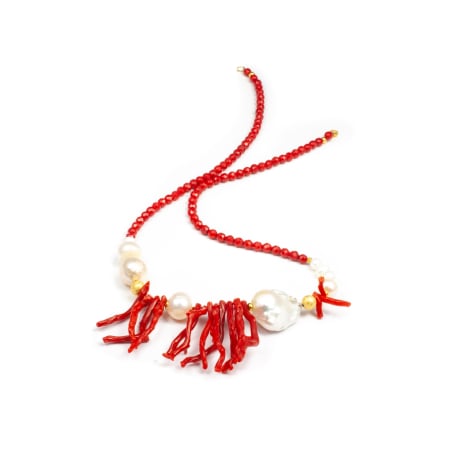 Coliere - Colier Creatie din Coral si Perle cu Argint