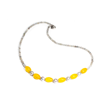 Coliere - Colier din Labradorit, Piatra Mierii si Perle de Cultura cu Argint