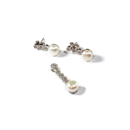 Spring 2026 - Set Cercei si Pandantiv din Argint cu Perle de Cultura si Zirconiu