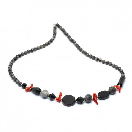Cadouri Corporate - Colier din Argint cu Onix, Coral, Ochi de Soim