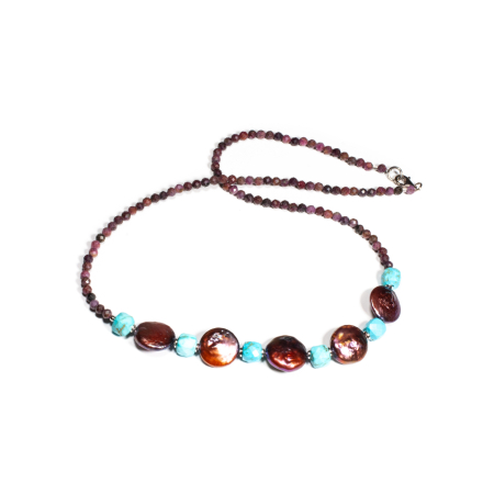 Coliere - Colier din Zoisit, Turcoaz si Perle de Cultura cu Argint