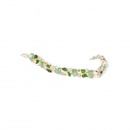 Bratari cu Pietre Semipretioase si Pretioase - Brățară din Piatră Lunii, Peridot, Chianit și Turmalină Verde cu Argint