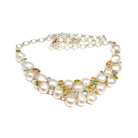 Colier din Argint cu Perle, Citrin, Peridot si Topaz [2]