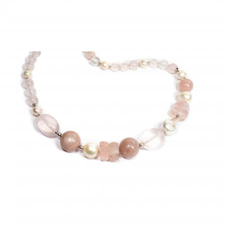 Colier din Cuart Roz, Opal si Perle cu Argint [1]