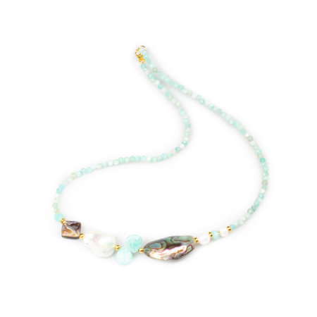 Coliere - Colier din Amazonit, Scoica Pawa si Perla Baroc cu Argint