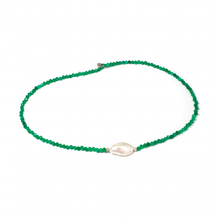 joyjo - Colier creatie din Agat Verde si Perla baroc cu Argint