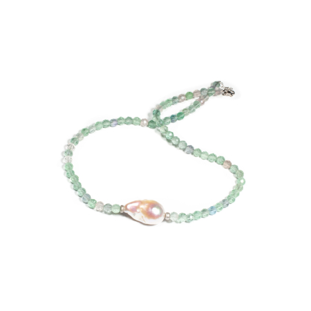 Colecția Bridgerton - Colier din Fluorina si Perla Baroc cu Argint