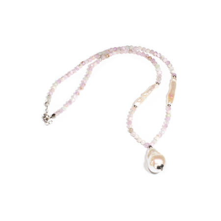 Noutati - Colier din Kunzit si Perle de Cultura cu Argint