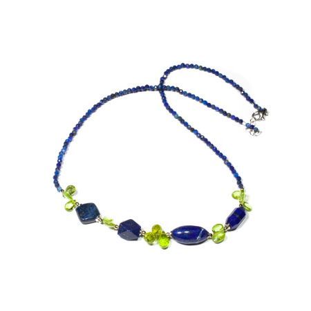 Coliere Creatie Sheba, din Pietre Semipretioase - Colier din Lapis Lazuli si Peridot cu Argint