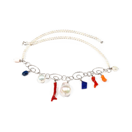 Colier din Perle de Cultura, Lapis Lazuli, Chianit si Coral cu Argint [1]
