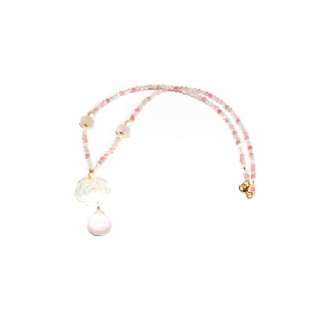 Coliere - Colier din Cuart Cherry, Cuart Roz, Sidef si Perle de Cultura cu Argint