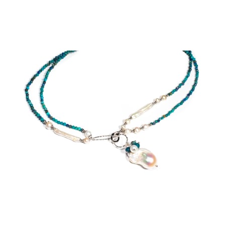 Coliere - Colier din Crisocola si Perle de Cultura cu Argint