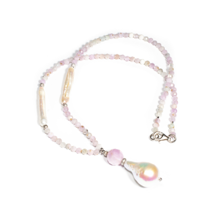 Coliere - Colier din Kunzit si Perle de Cultura cu Argint