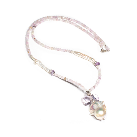 Colier din Kunzit, Ametist si Perle de Cultura cu Argint [1]