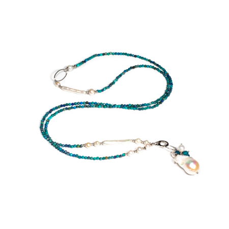 Colier din Crisocola si Perle de Cultura cu Argint [4]